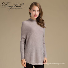 Factory OEM/ ODM High Quality Blank Round Neck Fitted Sleeve Cashmere Sweater Woman